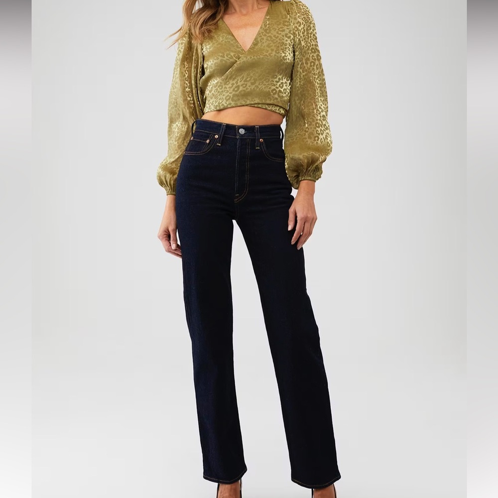 Chartreuse Leopard Show Me Your MuMu Charmeuse Bishop Sleeve Wrap Around Tie Top